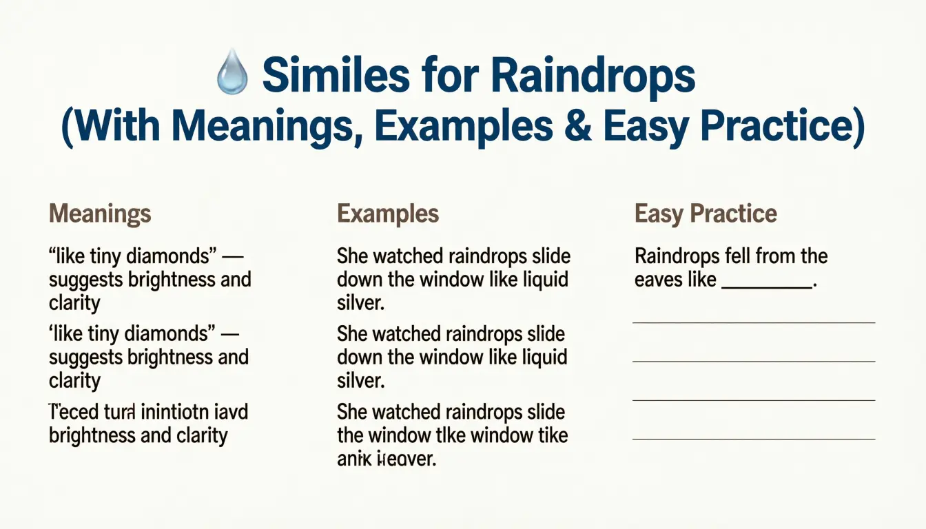 🌧️ Similes for Raindrops (With Meanings, Examples & Easy Practice)